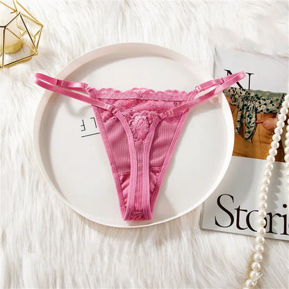 3 Pcs "Adjustable" Lace Thong Panties T Back Lingerie Soft Women Sexy Underwear Breathable Low Waist Girls G-string